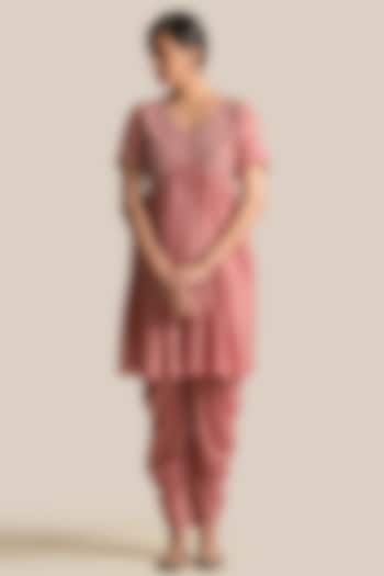 Rust Silk Resham Embroidered Kurta Set by Cupid Cotton at Pernia's Pop Up Shop