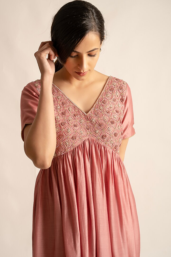 Rust Silk Resham Embroidered Kurta Set by Cupid Cotton at Pernia's Pop Up Shop