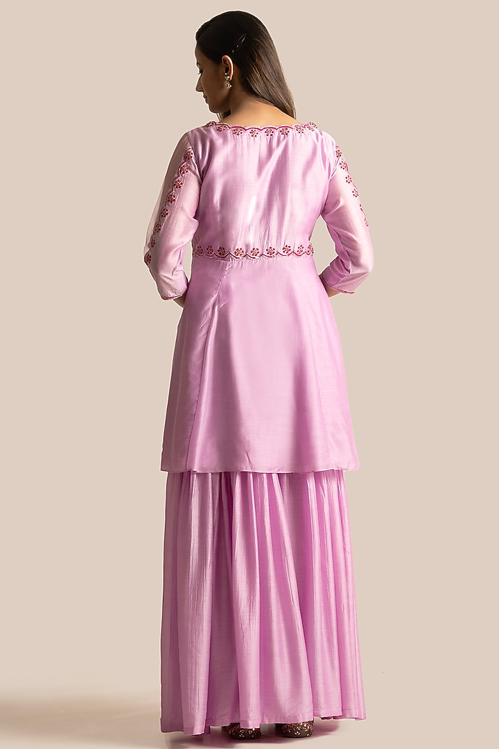 Lilac Silk Resham Embroidered Kurta Set by Cupid Cotton at Pernia's Pop Up Shop