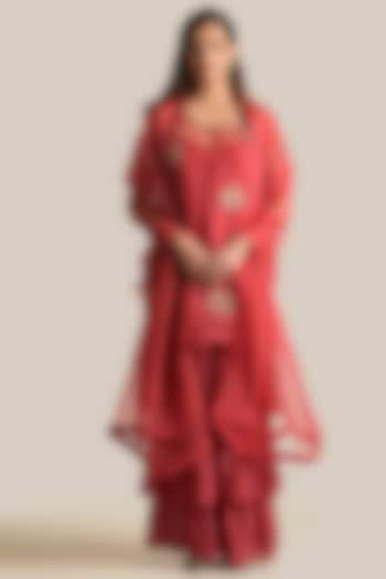 Red Organza Party Wear Sharara Set by Cupid Cotton at Pernia's Pop Up Shop