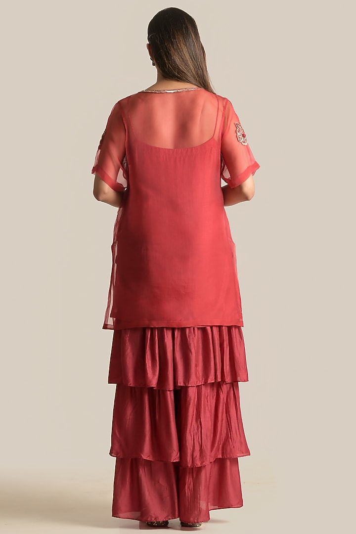 Red Organza Party Wear Sharara Set by Cupid Cotton at Pernia's Pop Up Shop