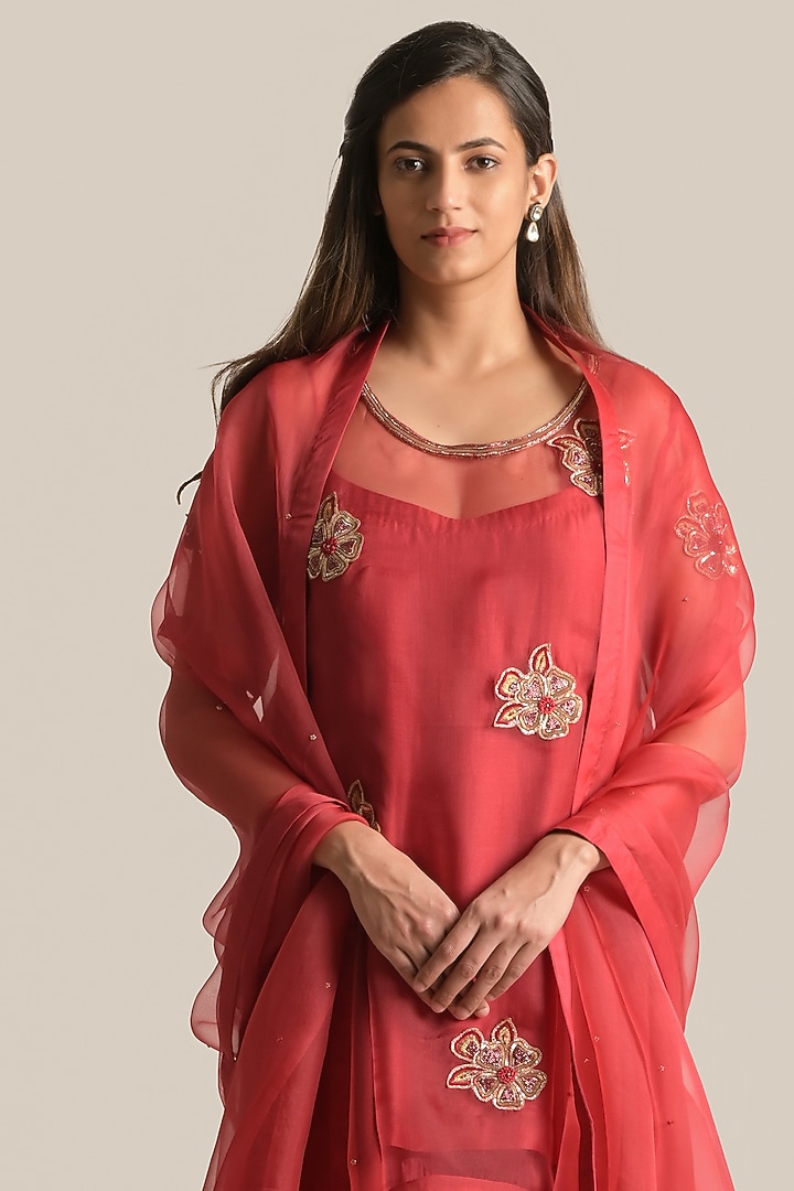 Red Organza Party Wear Sharara Set by Cupid Cotton at Pernia's Pop Up Shop