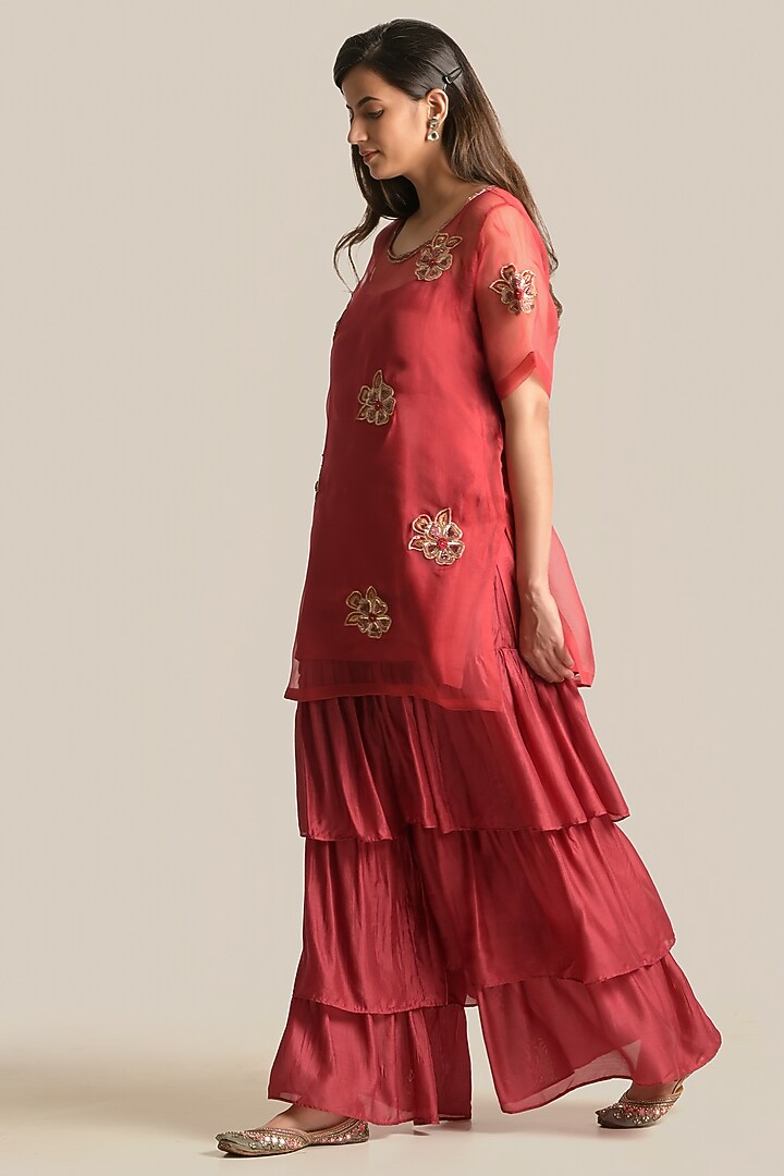 Red Organza Party Wear Sharara Set by Cupid Cotton at Pernia's Pop Up Shop