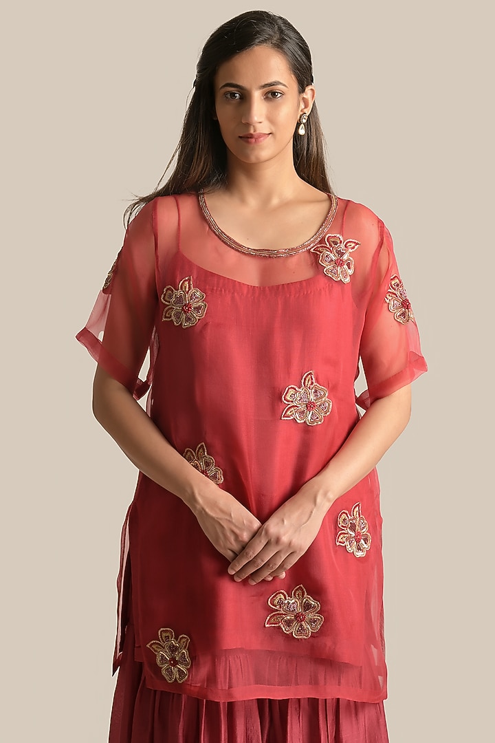 Red Organza Party Wear Sharara Set by Cupid Cotton at Pernia's Pop Up Shop