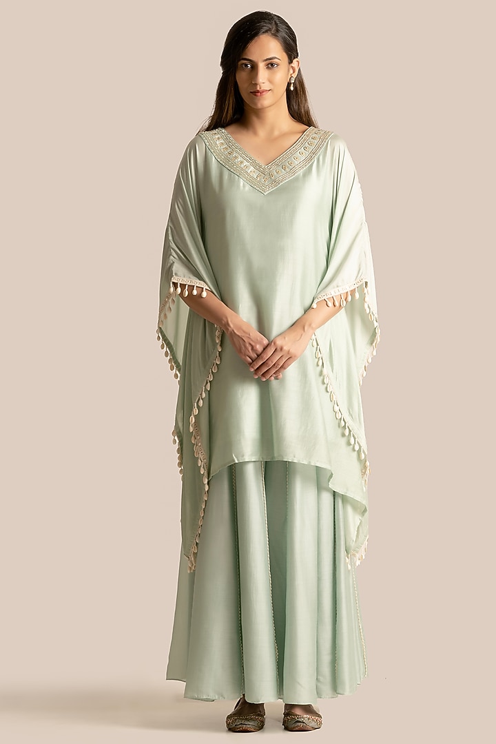 Green Silk Kaftan Set by Cupid Cotton at Pernia's Pop Up Shop