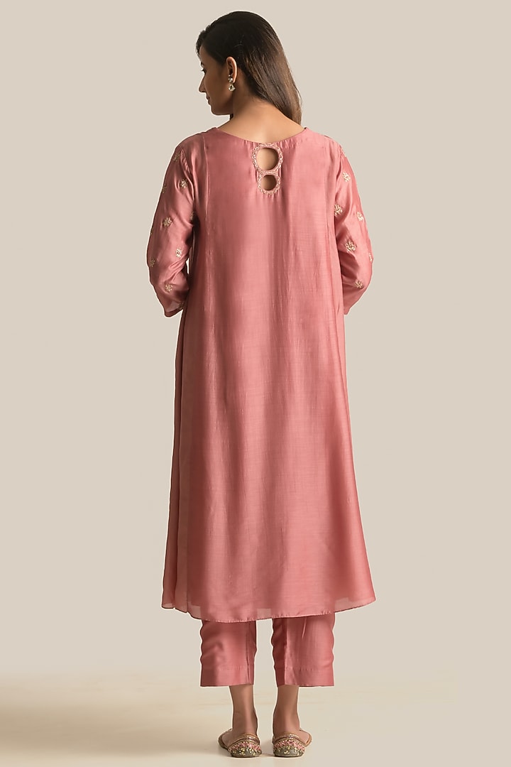 Rust Silk Cotton Resham Embroidered Kurta Set by Cupid Cotton at Pernia's Pop Up Shop