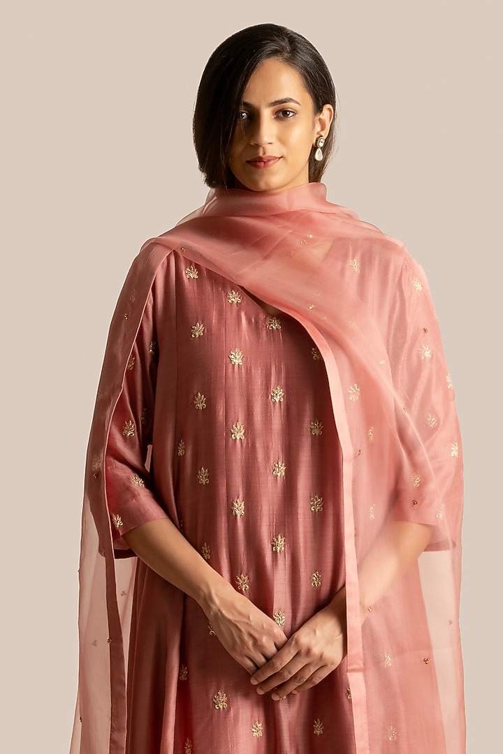 Rust Silk Cotton Resham Embroidered Kurta Set by Cupid Cotton at Pernia's Pop Up Shop