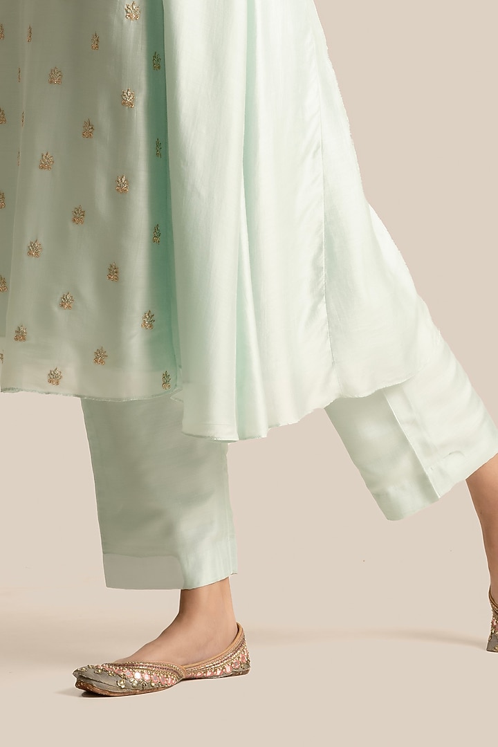 Aqua Blue Silk Cotton Resham Embroidered Kurta Set by Cupid Cotton at Pernia's Pop Up Shop