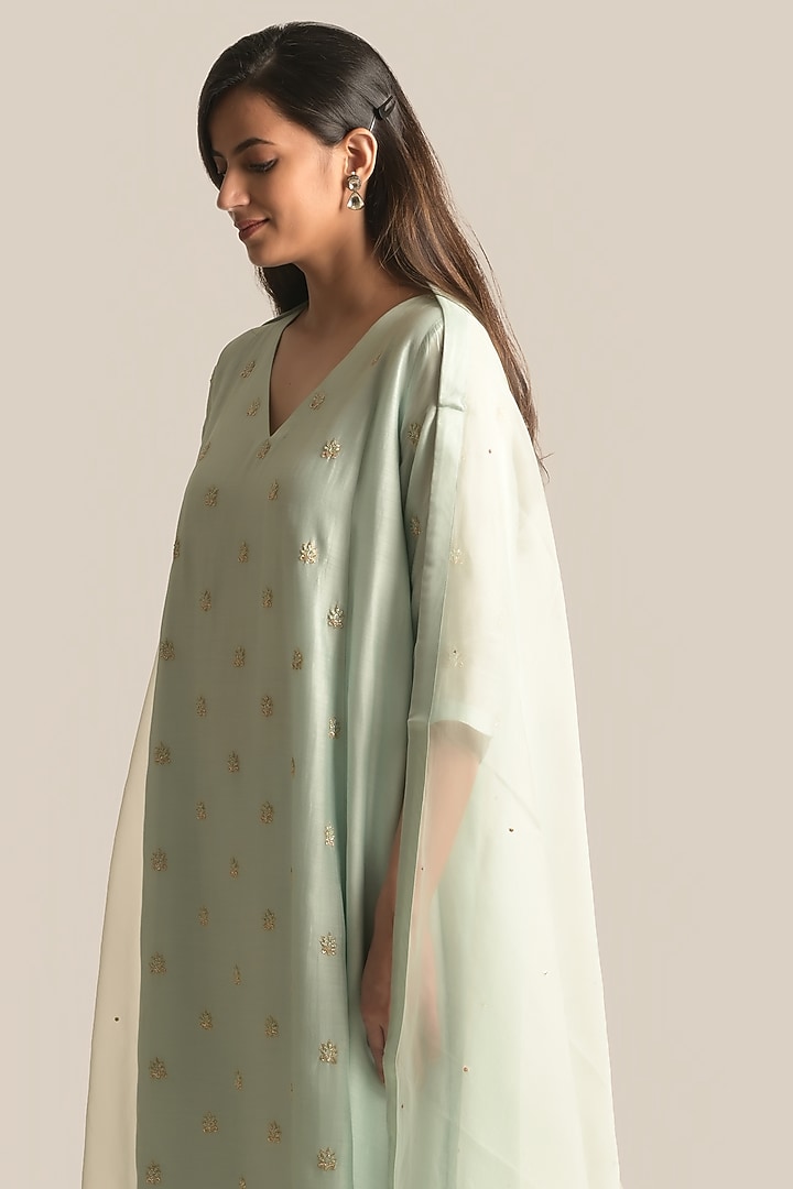 Aqua Blue Silk Cotton Resham Embroidered Kurta Set by Cupid Cotton at Pernia's Pop Up Shop