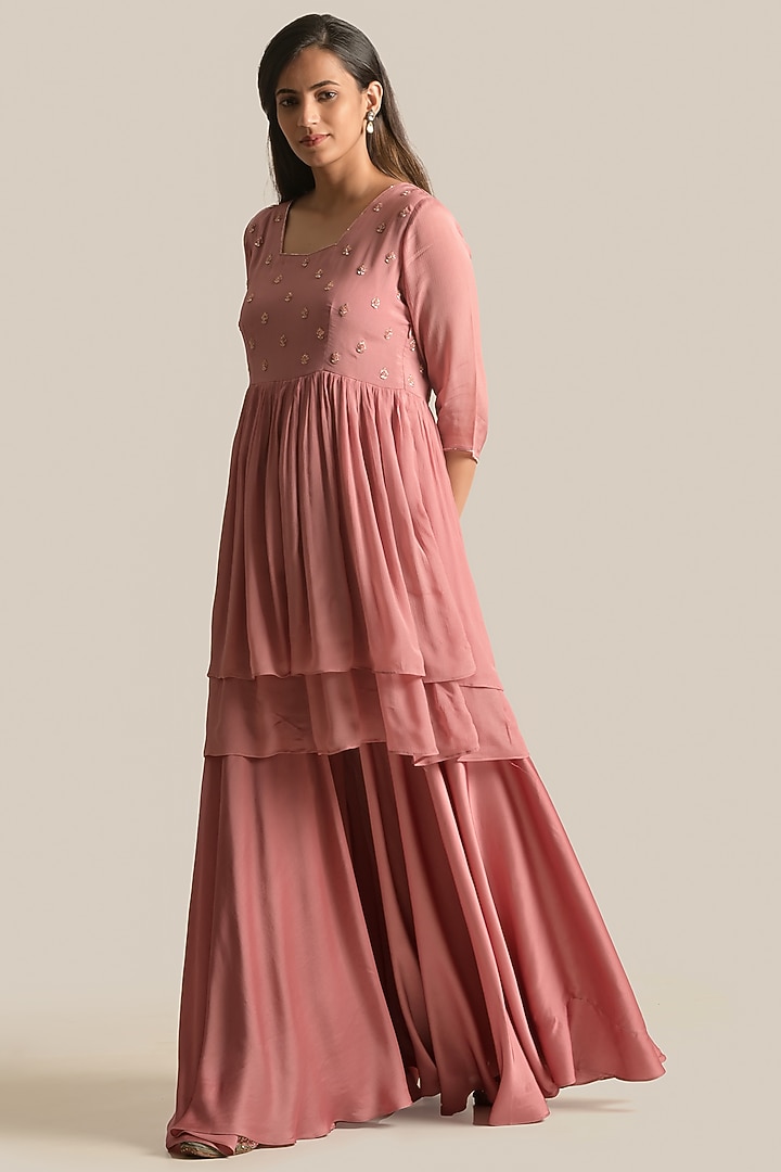 Rust Chiffon & Bemberg Silk Resham Embroidered Kurta Set by Cupid Cotton at Pernia's Pop Up Shop