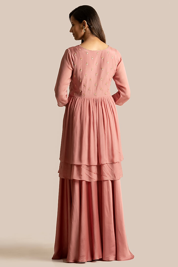 Rust Chiffon & Bemberg Silk Resham Embroidered Kurta Set by Cupid Cotton at Pernia's Pop Up Shop