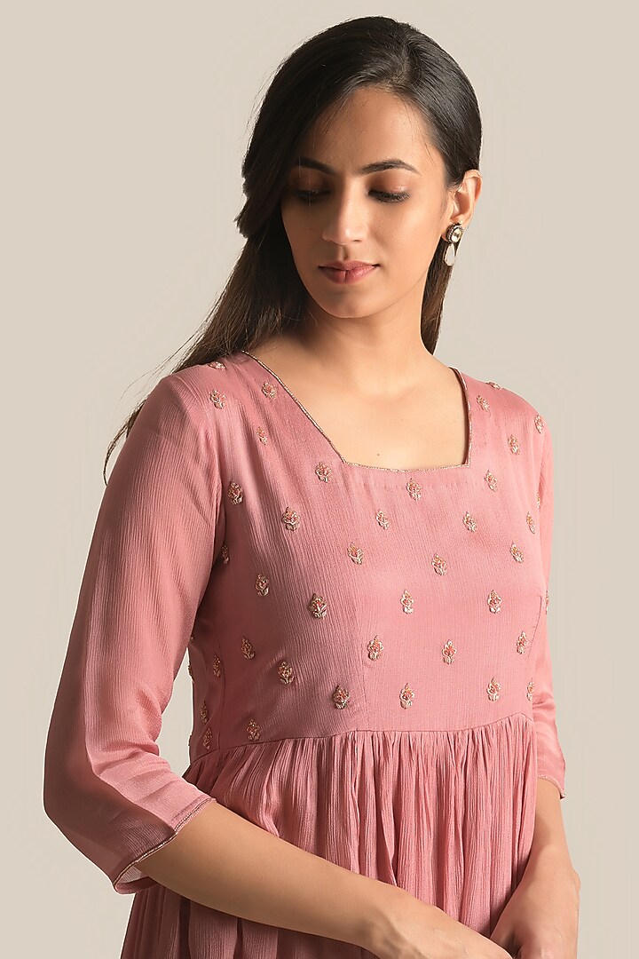 Rust Chiffon & Bemberg Silk Resham Embroidered Kurta Set by Cupid Cotton at Pernia's Pop Up Shop