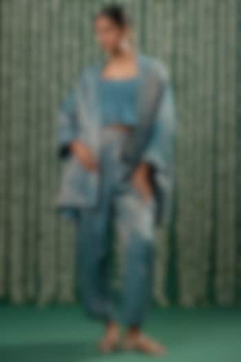 Teal Tissue & Chanderi Sitara Embroidered Cape Set by Cupid Cotton at Pernia's Pop Up Shop