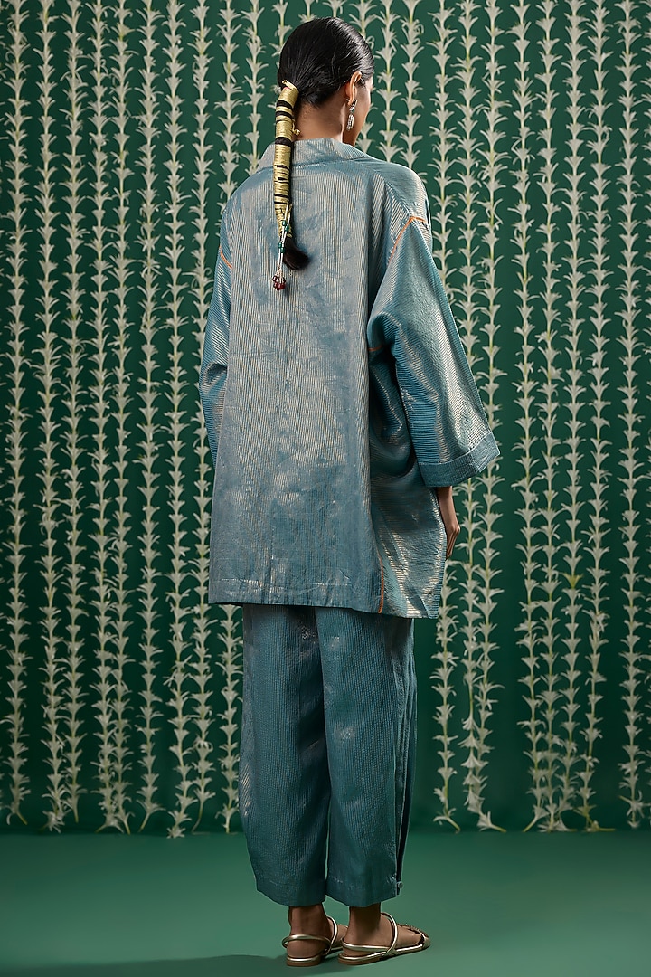 Teal Tissue & Chanderi Sitara Embroidered Cape Set by Cupid Cotton at Pernia's Pop Up Shop
