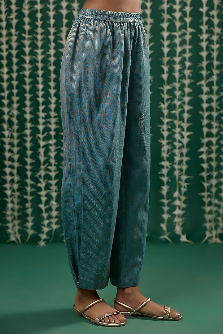 Teal Tissue & Chanderi Sitara Embroidered Cape Set by Cupid Cotton at Pernia's Pop Up Shop
