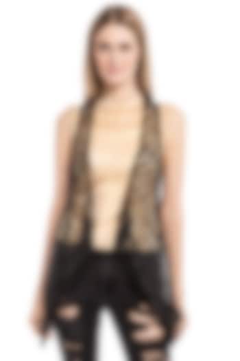 Black Gilet With Lace Panels by Curador at Pernia's Pop Up Shop