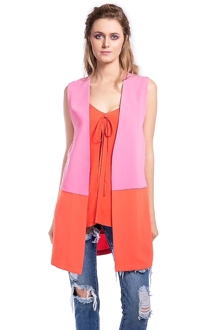 Orange Gilet With Color Blocking by Curador at Pernia's Pop Up Shop