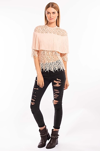 Beige Top With Pleats by Curador