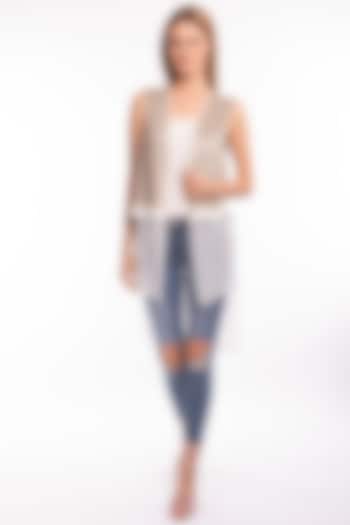 Beige Gilet With Laser Cut Detailing by Curador at Pernia's Pop Up Shop