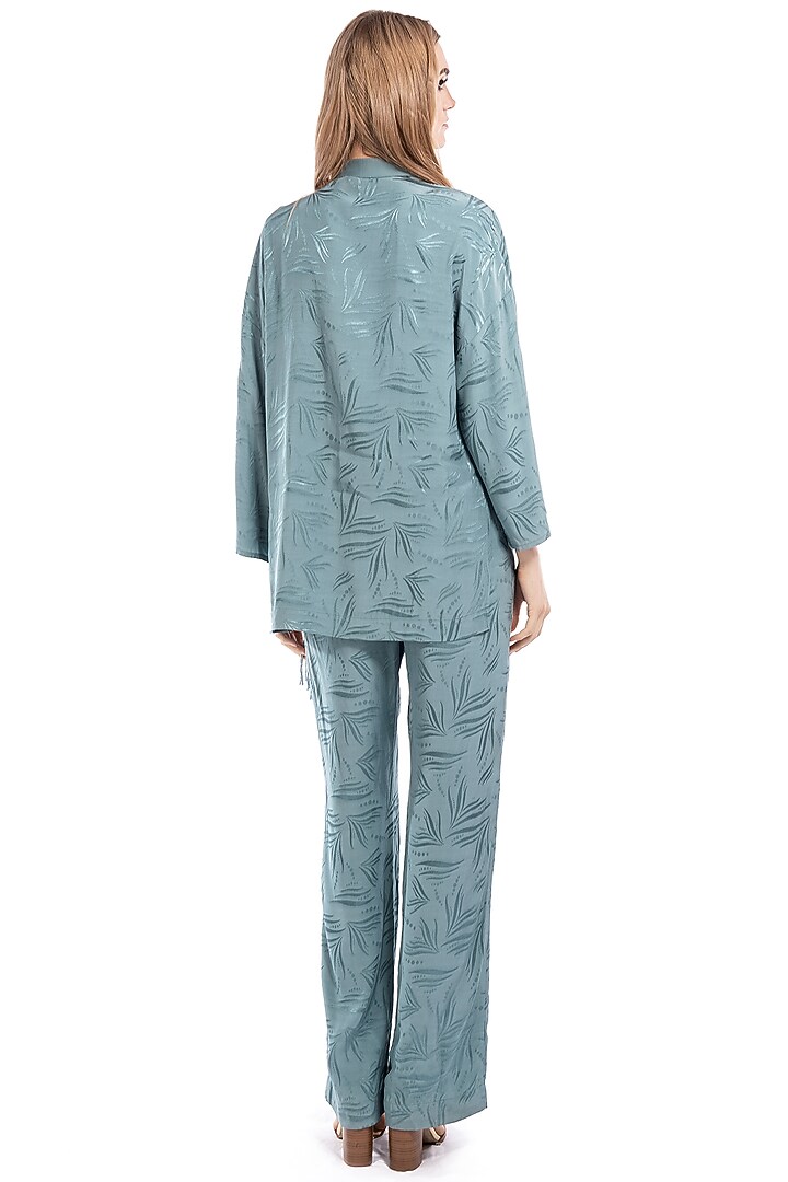 Teal Blue Kimono Top With Pants by Curador at Pernia's Pop Up Shop