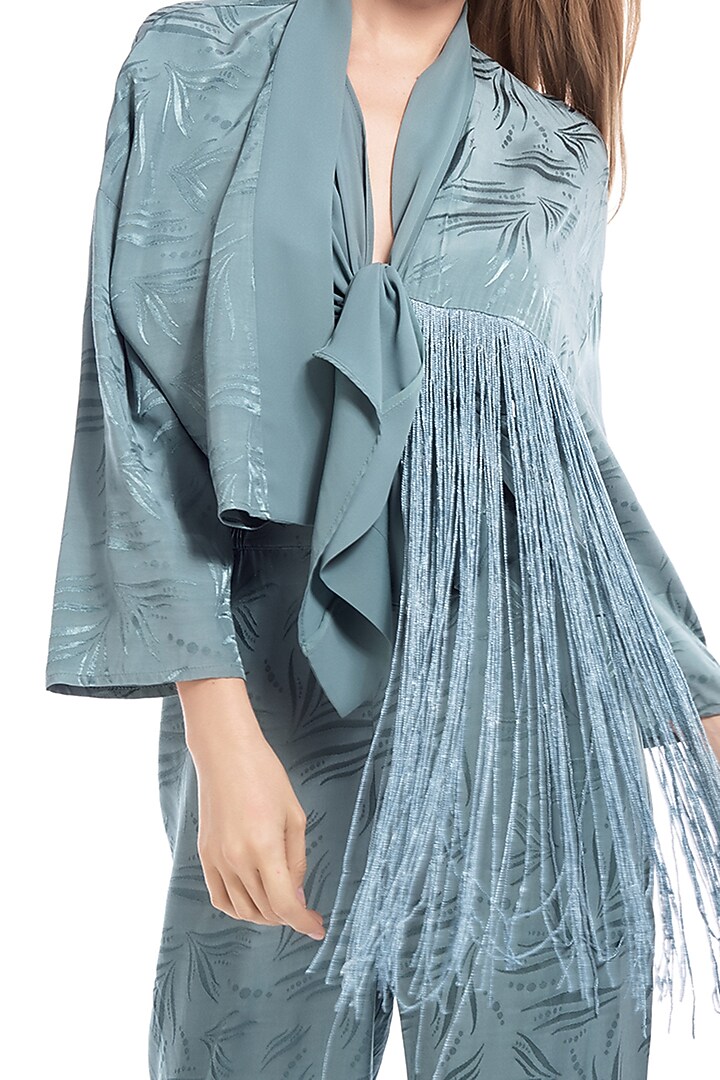 Teal Blue Kimono Top With Pants by Curador at Pernia's Pop Up Shop