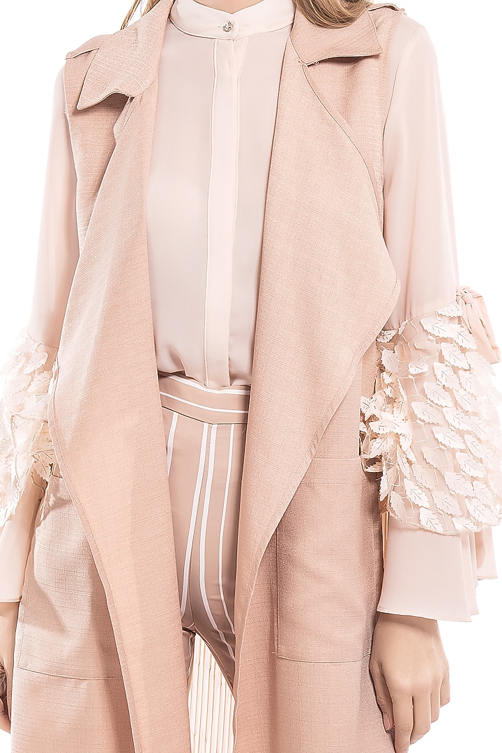 Beige Gilet With Pleats by Curador at Pernia's Pop Up Shop
