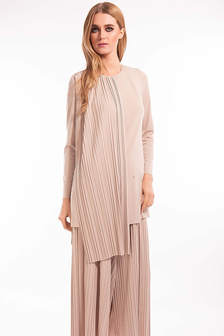 Beige Top With Palazzo Pants by Curador at Pernia's Pop Up Shop