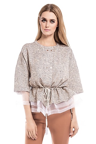 Beige Peplum Top by Curador