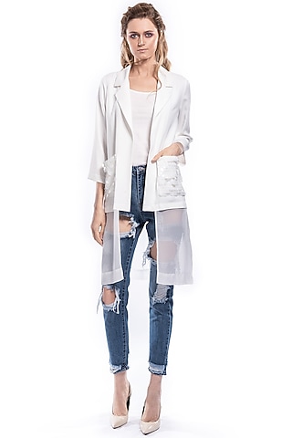 White Kimono Top With Sequin Pockets by Curador