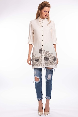 Cream Top With Floral Detailing by Curador