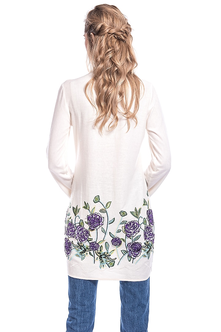 Cream Top With Purple Floral Embroidery by Curador at Pernia's Pop Up Shop