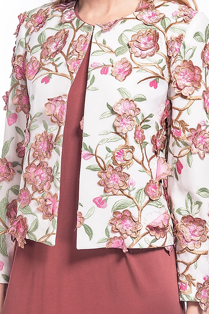 Cream Blazer With Appliques Embroidery by Curador at Pernia's Pop Up Shop