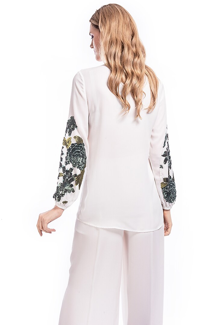 White Tunic With Sequins Embroidery by Curador at Pernia's Pop Up Shop