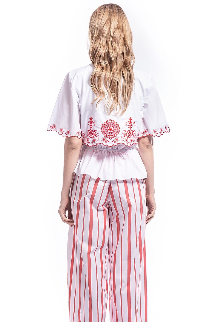 White Embroidered Top With Pants by Curador at Pernia's Pop Up Shop