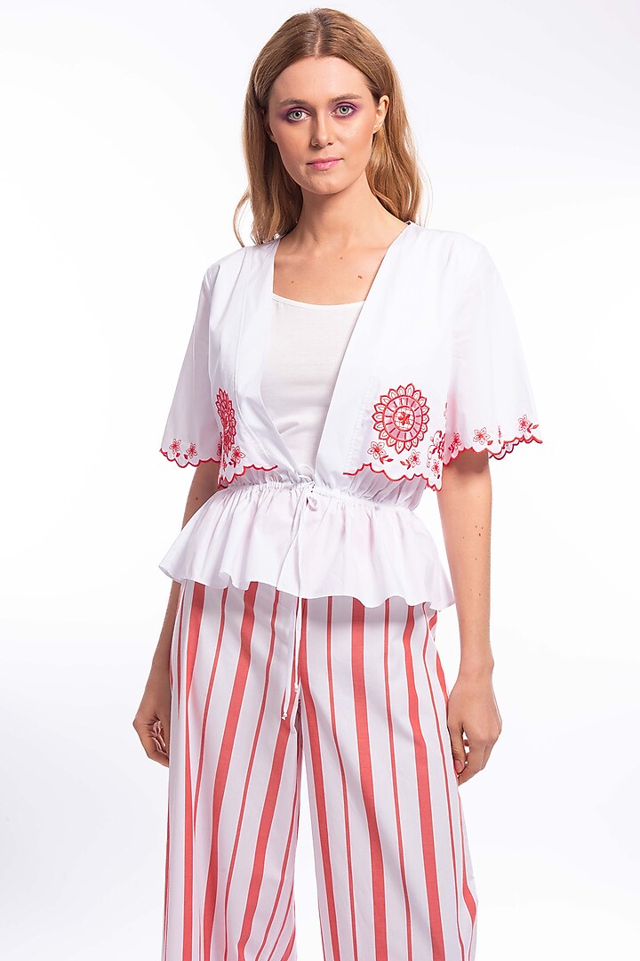 White Embroidered Top With Pants by Curador at Pernia's Pop Up Shop