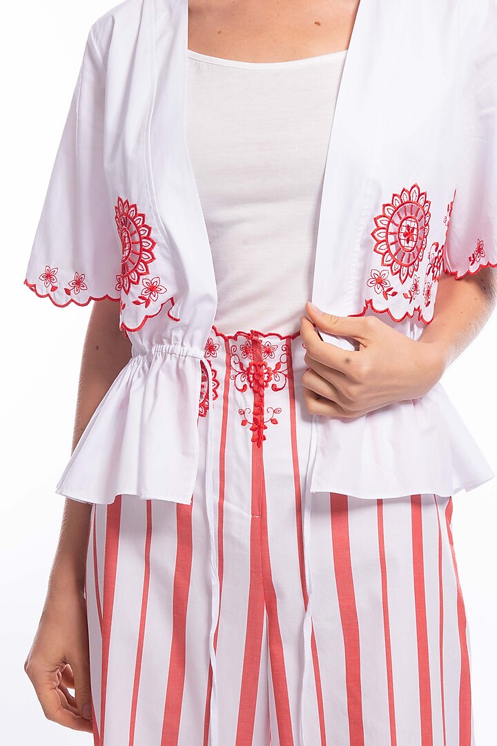 White Embroidered Top With Pants by Curador at Pernia's Pop Up Shop