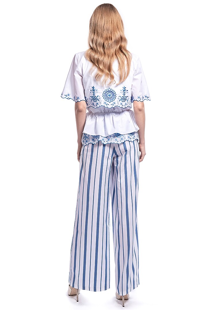 White Floral Embroidered Top With Pants by Curador at Pernia's Pop Up Shop