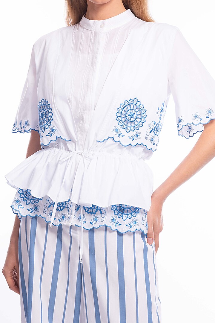 White Floral Embroidered Top With Pants by Curador at Pernia's Pop Up Shop