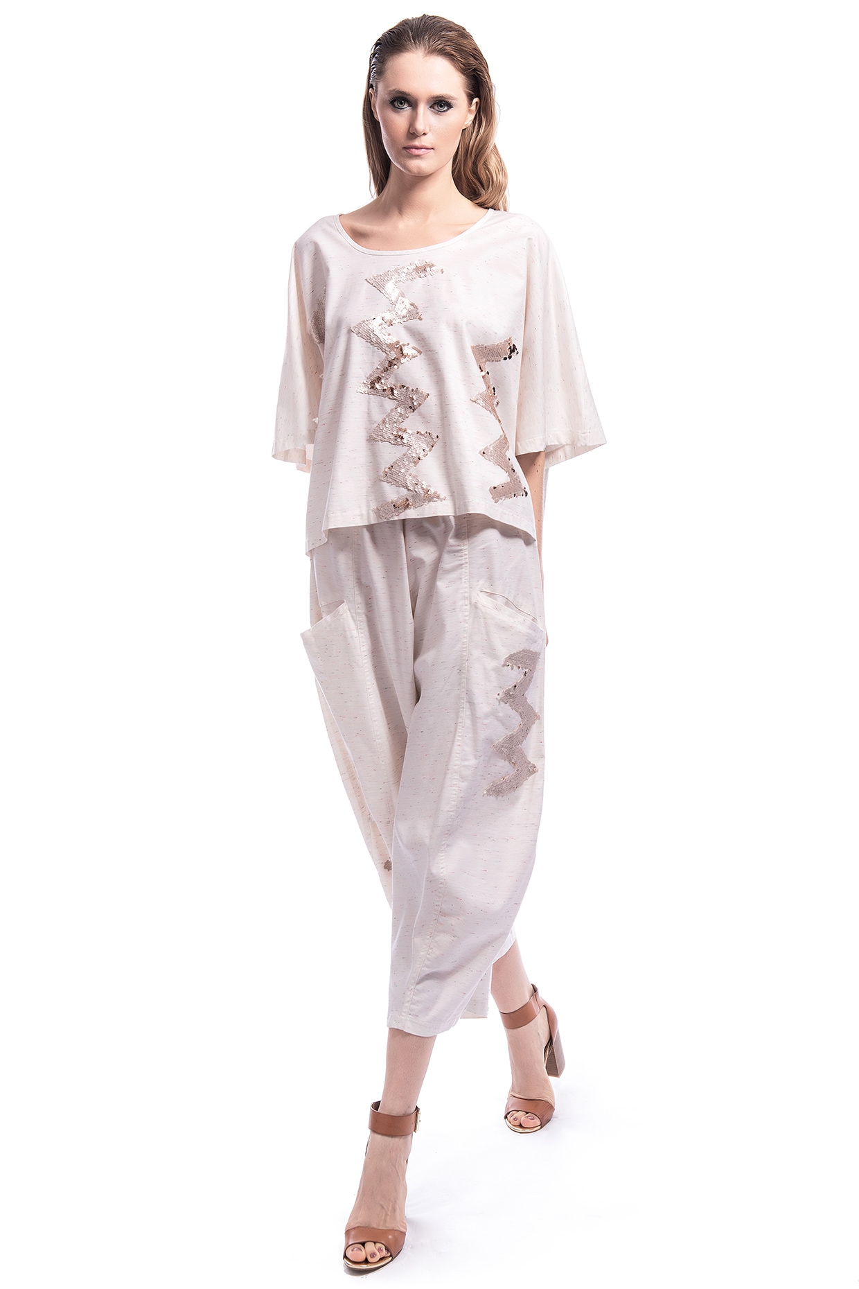 cream sequin top