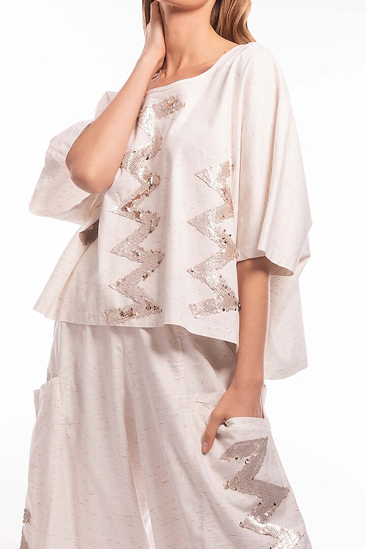 Cream Sequin Top With Cropped Pants by Curador at Pernia's Pop Up Shop