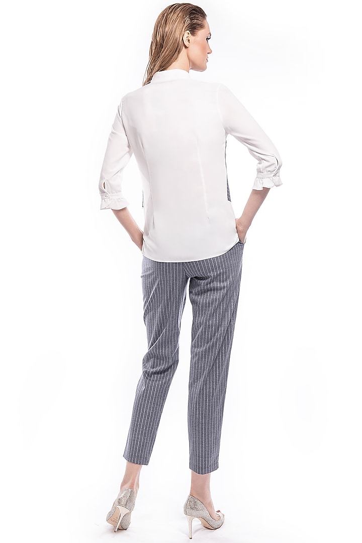 Blue Ruffled Waistcoat With Striped Pants by Curador at Pernia's Pop Up Shop