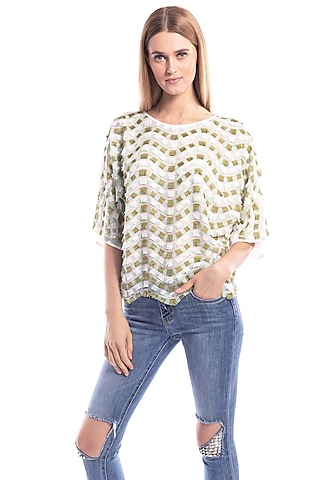 Green & Blue Sequinned Top by Curador