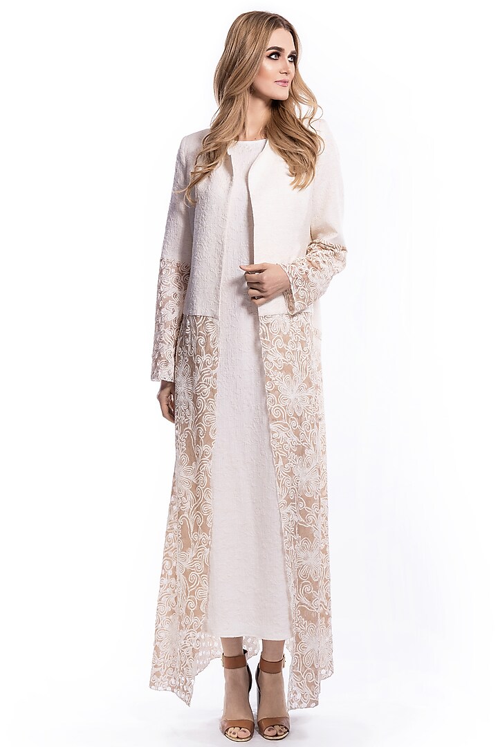 Cream Embroidered Gilet With Maxi Inner by Curador