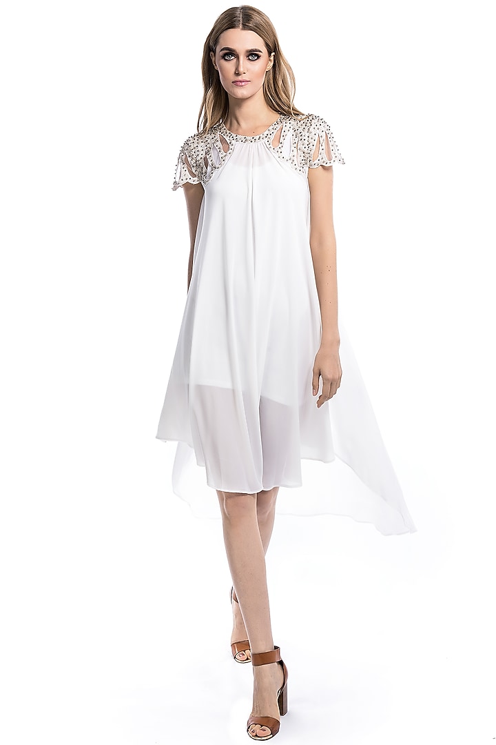 White Sequin Dress With Slits by Curador