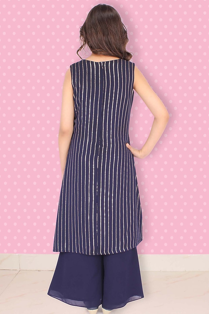 Navy Blue Georgette Pant Set For Girls by CUTECUMBER at Pernia's Pop Up Shop