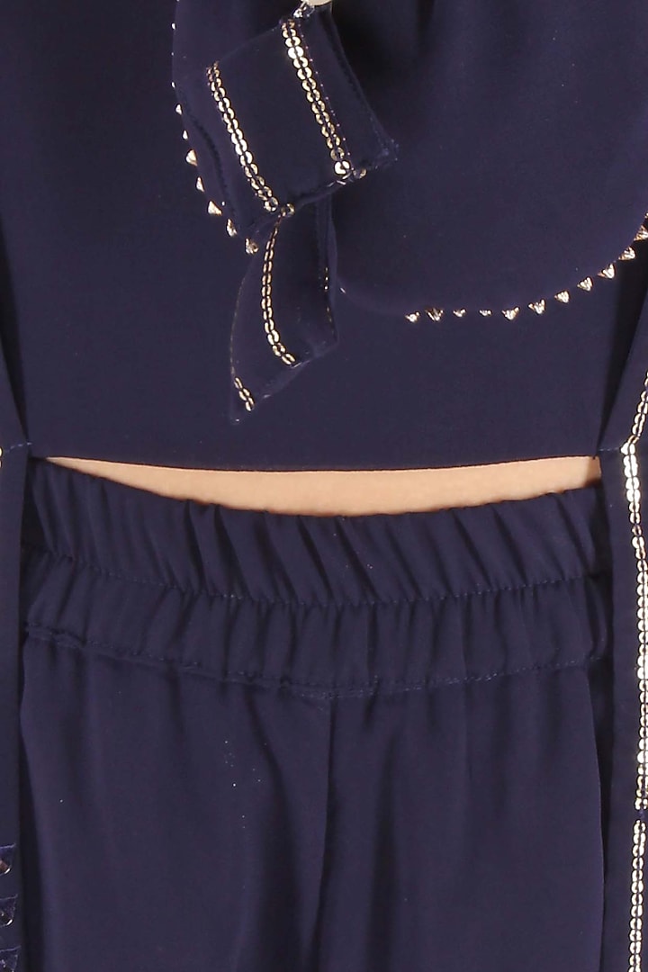 Navy Blue Georgette Pant Set For Girls by CUTECUMBER at Pernia's Pop Up Shop
