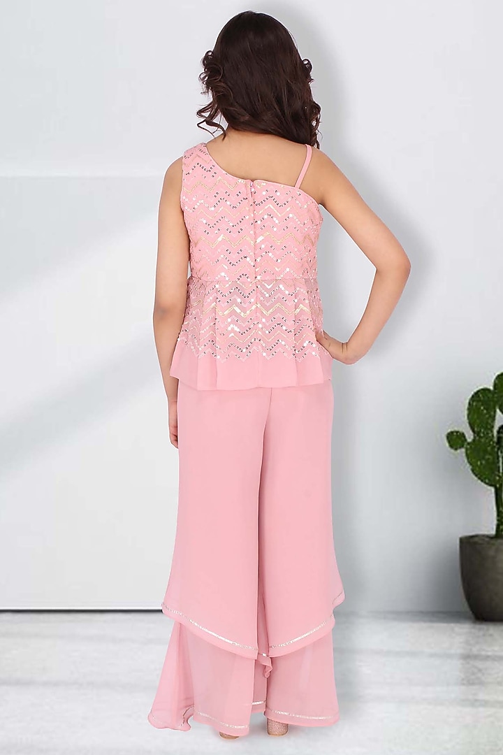 Pink Organza Pant Set For Girls by CUTECUMBER at Pernia's Pop Up Shop