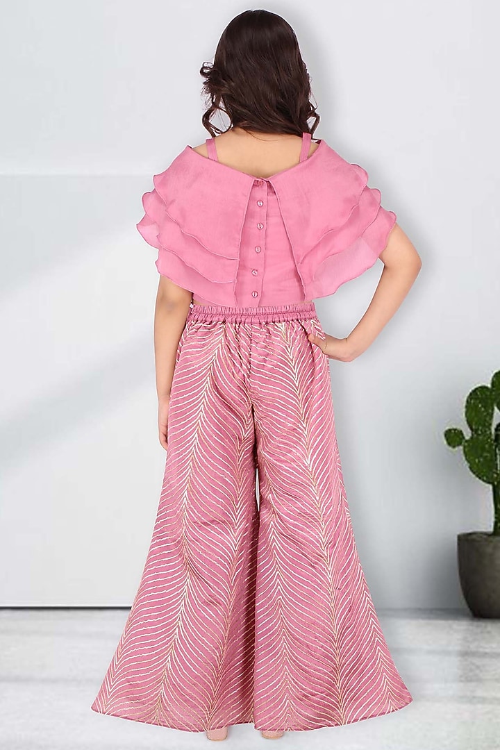 Pink Chinnon Pant Set For Girls by CUTECUMBER at Pernia's Pop Up Shop