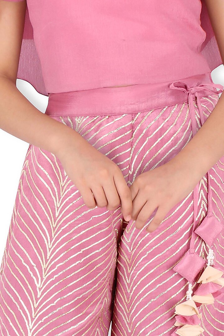Pink Chinnon Pant Set For Girls by CUTECUMBER at Pernia's Pop Up Shop