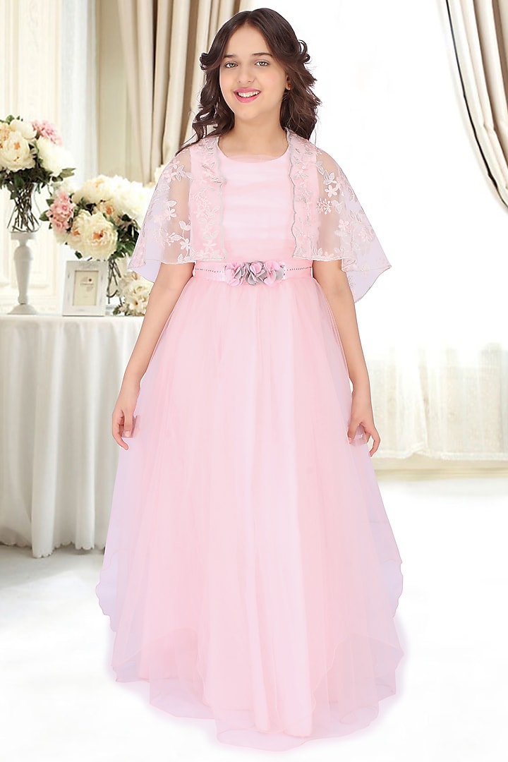 Pink Embellished Ball Gown For Girls by CUTECUMBER